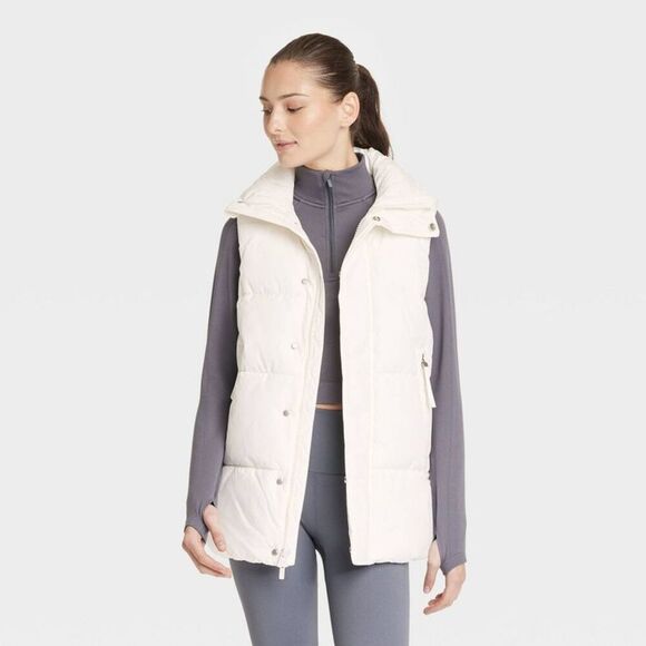 All In Motion -  Women's Long Puffer Vest Sleeveless  Cream - Picture 1 of 4